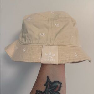 Adidas Beige Bucket Hat with White Logo